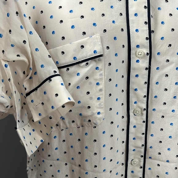 Ann Taylor Polka Dot Cream Navy Long Sleeve Collared Silk Shirt size XL - Picture 5 of 15